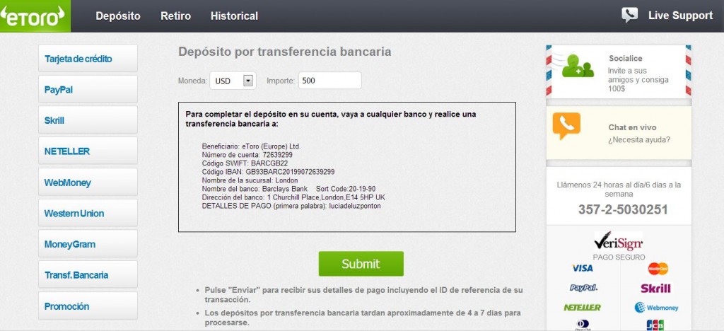 trasferencia bancaria